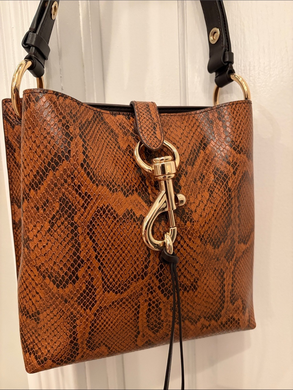 Rebecca Minkoff Brown Snake Skin Shoulder Bag Buckle Detail, Brown Tassel - Picture 2 of 9